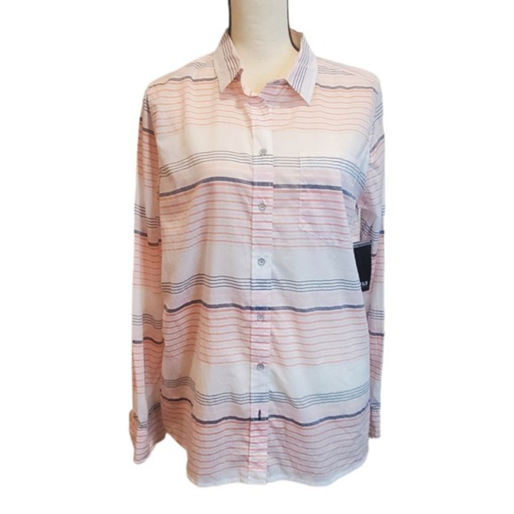 a.n.a‎ Women's Striped Long Sleeved Button Down Shirt Size Sz Lg